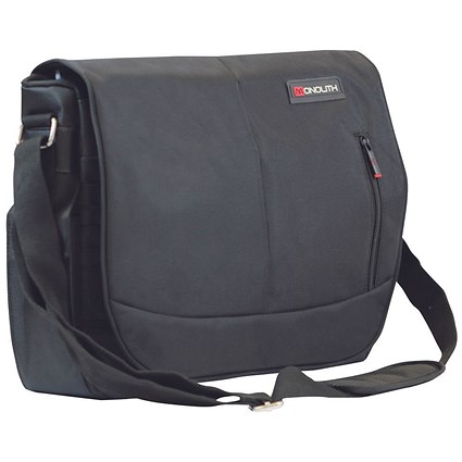 Monolith Courier Messenger Bag w/Pocket for iPad or Netbook Black