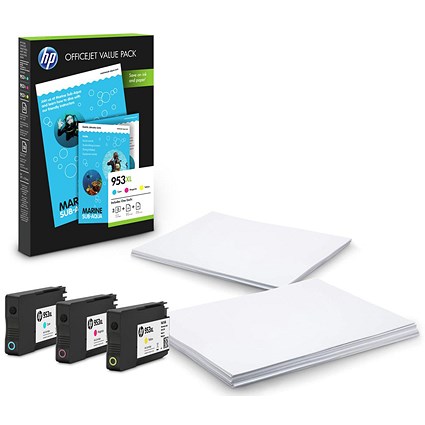 HP 953XL High Yield Ink Cartridges & Paper (3 Cartridges) 1CC21AE