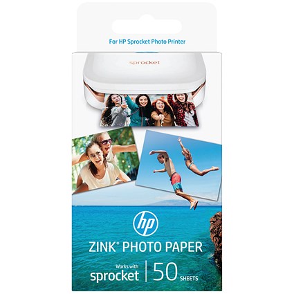 HP 50mm x 76mm ZINK Sticky Back Photo Paper, Glossy, 265gsm, Pack of 50