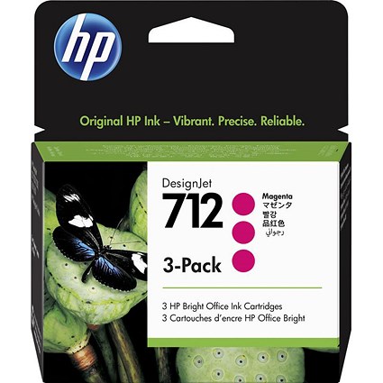 HP 712 Magenta Standard Capacity Ink Cartridge 29 ml (Pack of 3) - 3ED78A