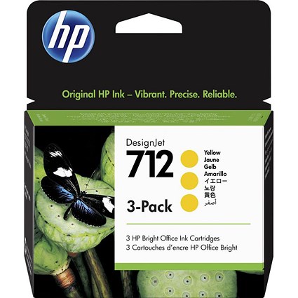 HP 712 Yellow Standard Capacity Ink Cartridge 29 ml (Pack of 3) - 3ED79A