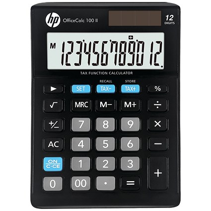 HP OfficeCalc 100 II Desktop Calculator, 12 Digit, Solar and Battery Power, Black
