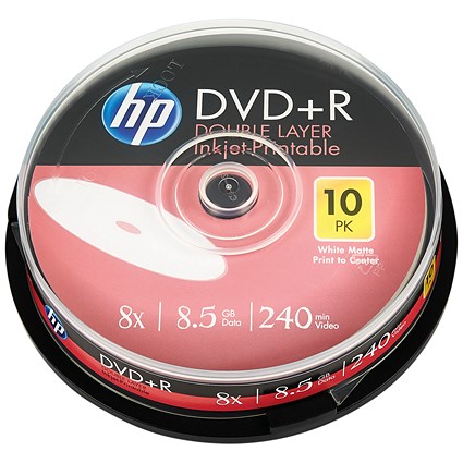 HP DVD R Inkjet Printable Double Layer Writable Blank DVDs Spindle 8