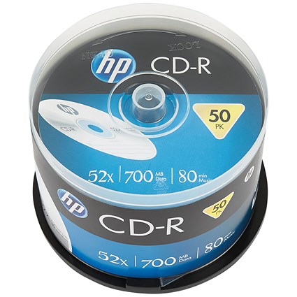 HP CD-R Writable Blank CDs, Spindle, 700mb/80min Capacity, Pack of 50