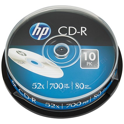 HP CD-R Writable Blank CDs, Spindle, 700mb/80min Capacity, Pack of 10