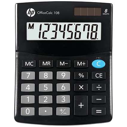 HP OfficeCalc 108 Semi-Desktop Calculator, 8 Digit, Solar and Battery Power, Black HP OfficeCalc 108 Semi-Desktop Calculator, 8 Digit, Solar and Battery Power, Black