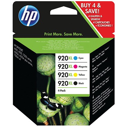 HP 920XL High Yield Ink Cartridges (4 Cartridges) C2N92AE