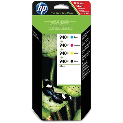 HP 940XL High Yield Colour Ink Cartridges (4 Cartridges) C2N93AE