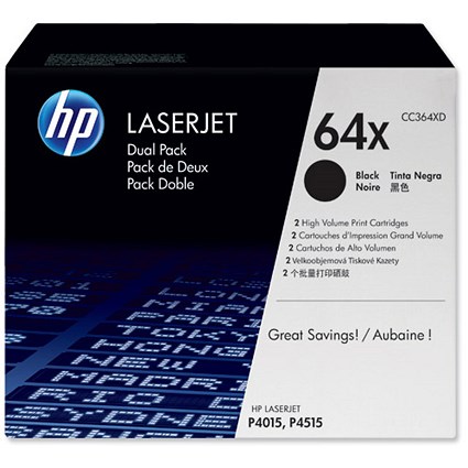 HP 64X Black High Yield Laser Cartridges (Twin Pack) CC364XD