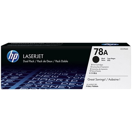 HP 78A Black Laser Toner Cartridge (Twin Pack) CE278AD HP 78A Black Laser Toner Cartridge (Twin Pack) CE278AD