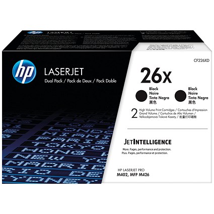 HP 26X Black High Yield Laser Toner (2 Cartridges) CF226XD