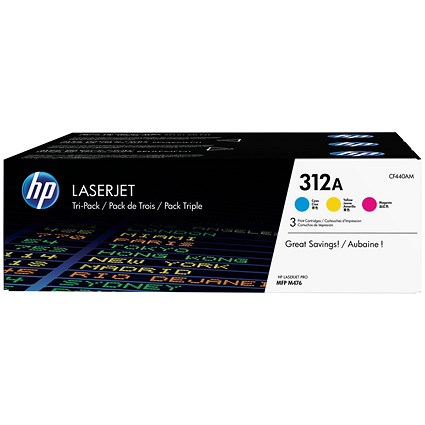 HP 312A LaserJet Toner Multipack - Cyan, Magenta and Yellow (3 Cartridges)