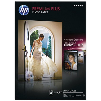 HP A4 Premium Plus Photo Paper, Glossy, 300gsm, Pack of 20