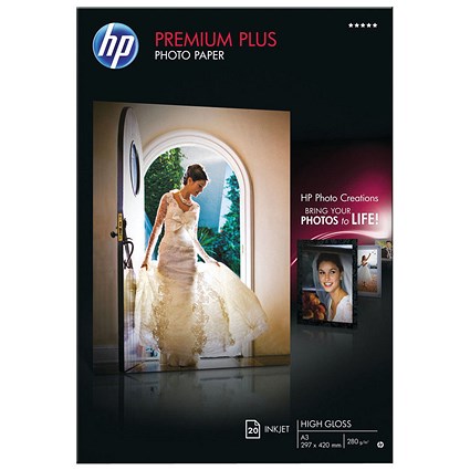 HP White A3 Premium Plus Glossy Photo Paper (Pack of 20) CR675A