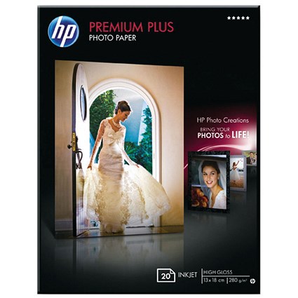 HP White Premium Plus Glossy Photo Paper (Pack of 20) CR676A
