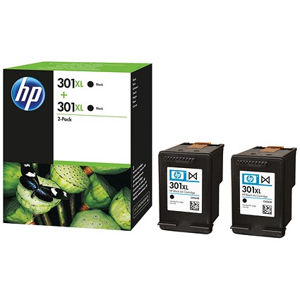 HP 301XL Black High Yield Ink Cartridges (Twin Pack) D8J45AE