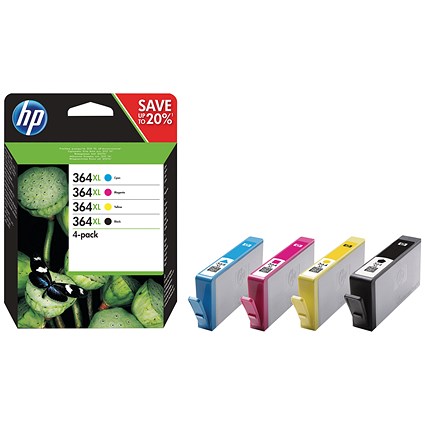 HP 364XL High Yield Ink Cartridges (4 Cartridges) N9J74AE