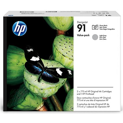 HP 91 Photo Black & Light Grey Ink Cartridges and Printhead P2V38A