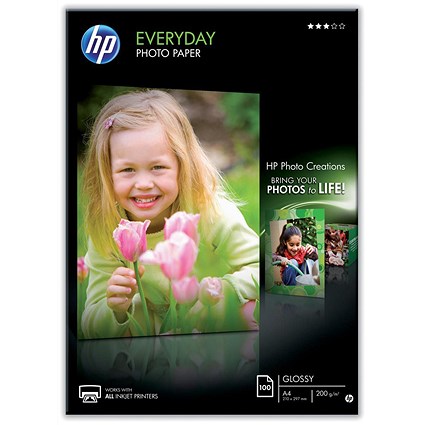 HP A4 Everyday Glossy Photo Paper, White, 200gsm, Pack of 100