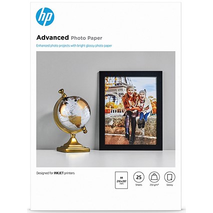 HP A4 Advanced Photo Paper, Glossy, 250gsm, Pack of 25