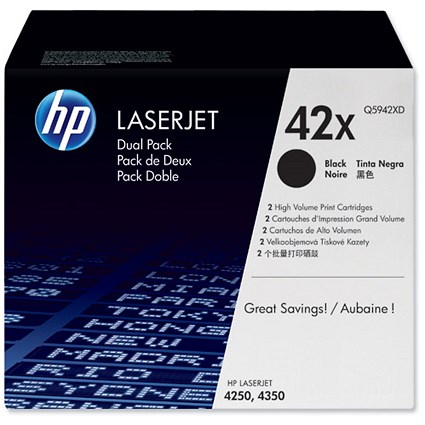 HP 42X Black Laser Toner Cartridges (Twin Pack) Q5942XD
