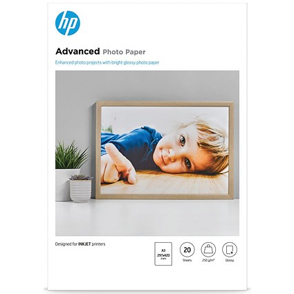 HP A3 Advanced Photo Paper, Glossy, 250gsm, Pack of 20