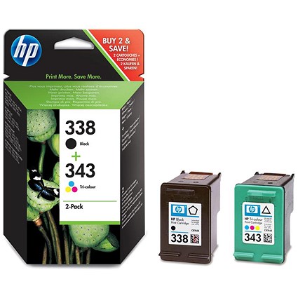 HP 338 Black & 343 Colour Ink Cartridges (2 Cartridges) SD449EE