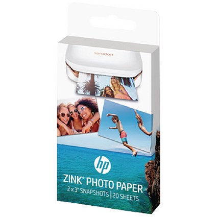 HP 50mm x 76mm ZINK Sticky Back Photo Paper, Glossy, 265gsm, Pack of 20