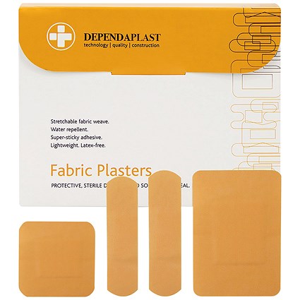 Dependaplast Fabric Plasters, 4 Assorted Sizes, Pack of 100 Dependaplast Fabric Plasters, 4 Assorted Sizes, Pack of 100