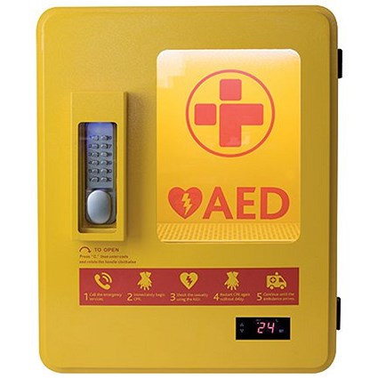 Reliance Medical Yellow AED Alarmed Outdoor Wall Mountable Heated Metal Cabinet