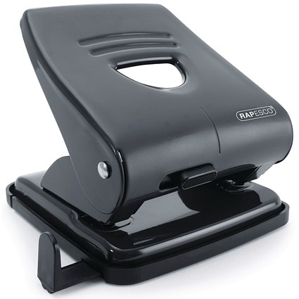 Rapesco 827 Hole Punch w/Paper Guide Capacity 30 Sheets Black