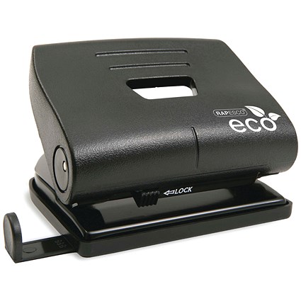 Rapesco Eco 2-Hole Punch with Recycled ABS Casing, Black, Punch capacity: 22 Sheets