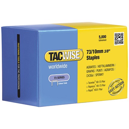 Tacwise 73/10mm Galvanised Chisel Point Staples, Pack of 5000