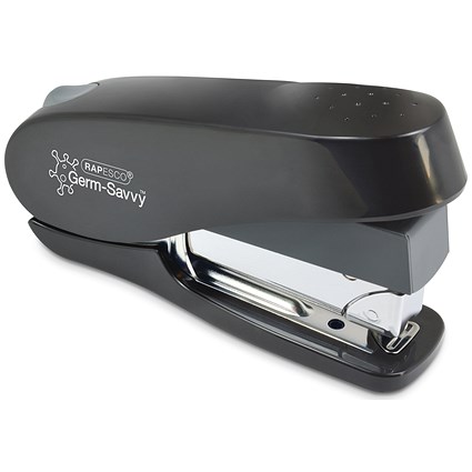 Rapesco Germ-Savvy Eco Front Loading Half Strip Stapler, Capacity 50 Sheets, Black
