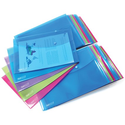 Rapesco Foolscap Popper Wallets, Assorted, Pack of 20 Rapesco Foolscap Popper Wallets, Assorted, Pack of 20