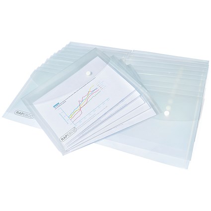 Rapesco A5 Popper Wallets, Clear, Pack of 25