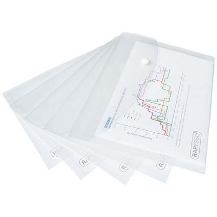 Rapesco A5 Popper Wallets, Clear, Pack of 5 Rapesco A5 Popper Wallets, Clear, Pack of 5