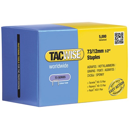Tacwise 73/12mm Galvanised Chisel Point Staples, Pack of 5000 Tacwise 73/12mm Galvanised Chisel Point Staples, Pack of 5000