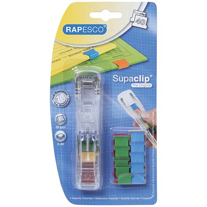 Rapesco Supaclip 40 Dispenser Multicoloured with 25 Clips A25B
