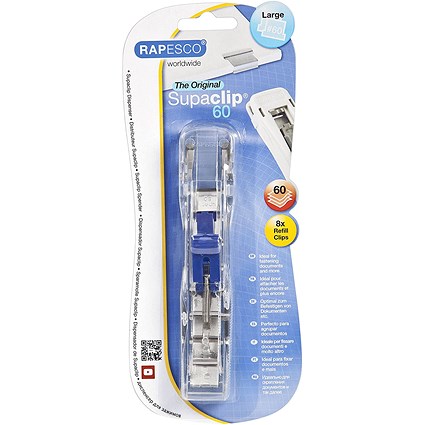 Rapesco Supaclip 60 Dispenser with 8 Clips - Stainless Steel