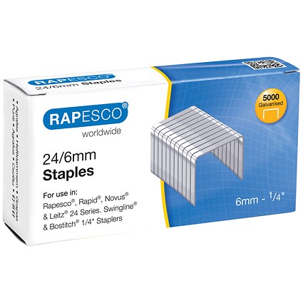 Rapesco 24/6mm Chisel Point Staples, Pack of 5000