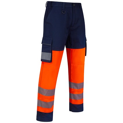 Guardian Hivis Safety Combat Trousers, Orange/Navy Blue, 48R