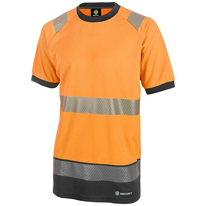 Beeswift High Visibility Two Tone Short Sleeve T-Shirt, Orange & Black, Large