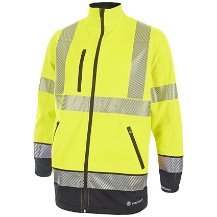 Beeswift High Visibility Two Tone Softshell Jacket, Saturn Yellow & Navy Blue, 3XL