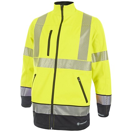 Beeswift High Visibility Two Tone Softshell Jacket, Saturn Yellow & Navy Blue, Small