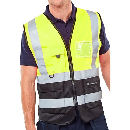 Beeswift Two Tone Executive Waistcoat, Saturn Yellow & Black, 3XL