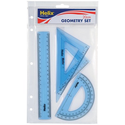 Helix Geometry 4 Tool Set (Includes scale ruler, 2 x set squares and protractor)