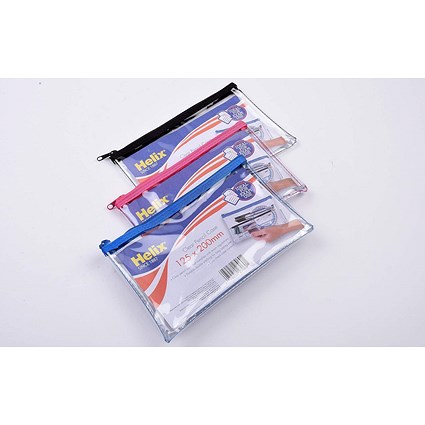 Helix Clear Pencil Case 200x125mm Assorted (Pack of 12)