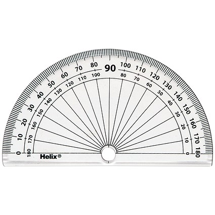 Helix 10cm 180 Degree Protractor, Clear, Pack of 50