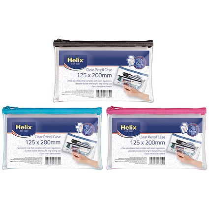 Helix 8x5 Inches PVC Pencil Case Clear (Pack of 12)
